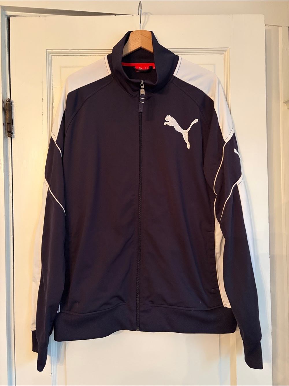 Vintage Authentic Puma Zip front Mock Neck Track Jacket Colorblock Navy White